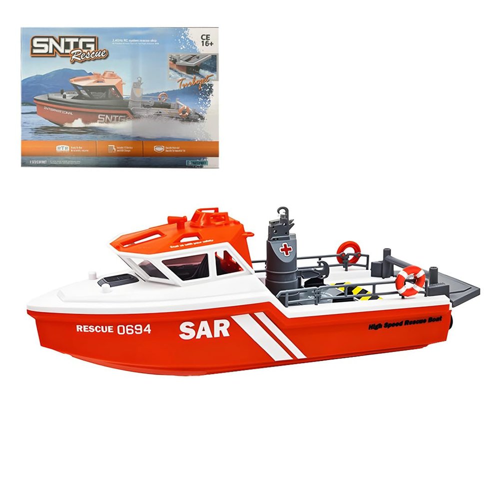 ROUASD RC Rescue Boat for Adults Teens, 1:32 Scale 8KM/H 2.4G Remote Control Electric Watercraft High-Speed Jet Boat Waterproof Racing Boats for Pool Lake