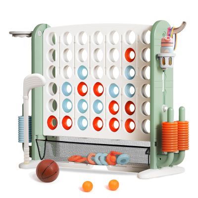 Giant 4 in a Row Connect Game with Mesh Fabric | Height Adjustable 4-in-1 Jumbo 4-to-Score Yard Game Set with Basketball, Golf & Ring Toss | Outdoor Indoor Family Party Game for Kids & Adults, Green