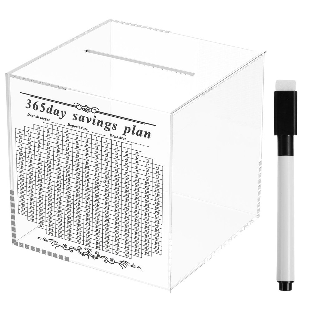 Acrylic Piggy Bank Transparent Money Saving Box Break to Open Cash and Change Saving Jar 365 Days Money Box for Adults Kids Teens.