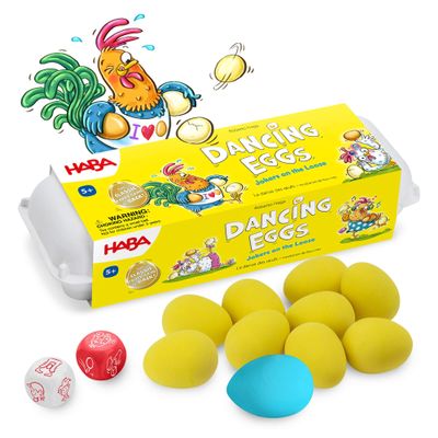 HABA Dancing Eggs Active Kids Game for Ages 5+, Award-Winning Fast-Paced Party Games for Kids and Family with Bouncing Rubber Eggs and Dice