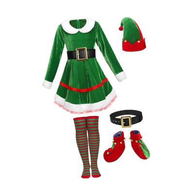 Elf Christmas Costume Cosplay Clothes Set for Halloween Party Stage Performance Green 150 cm