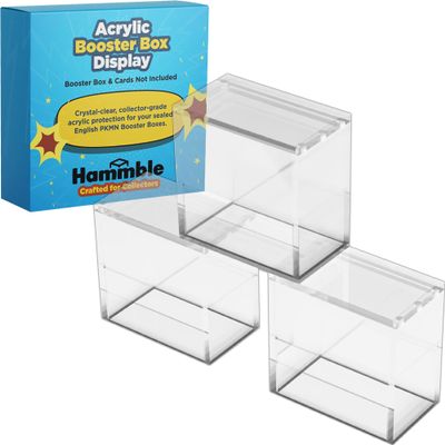 3 Pack Acrylic Booster Box Display Case by Hammble Magnetic Lid, 8mm Thick Walls, UV Protection Fits Standard English PKMN Booster Boxes Hammble Crafted for Collectors