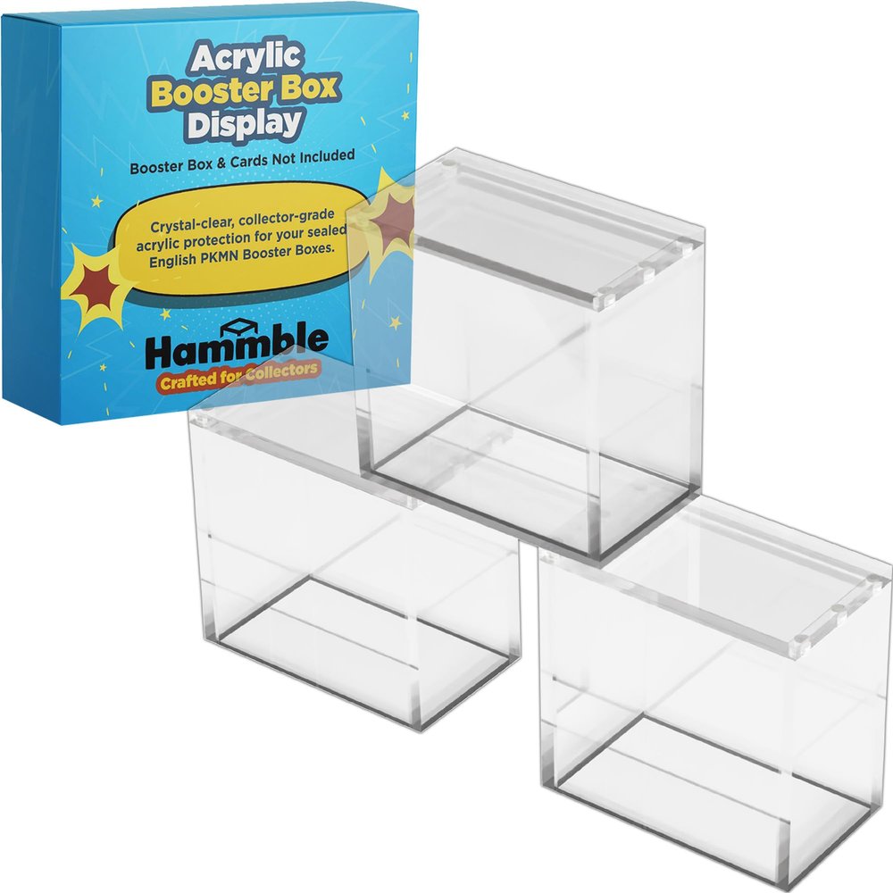 3 Pack Acrylic Booster Box Display Case by Hammble  Magnetic Lid, 8mm Thick Walls, UV Protection  Fits Standard English PKMN Booster Boxes  Hammble Crafted for Collectors