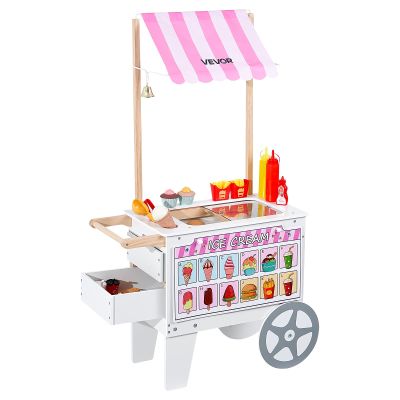 VEVOR 20+ PCS Accessories, Pretend Play Ice Cream Shop Kitchen Food Toys with Ice Cream Cone & Popsicle, Awning & Freezer, Storage Drawers & Flipping Menus, For Kids Aged 3-7