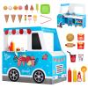 VEVOR Ice Cream Cart for Kids, 20+ PCS Ice Cream Truck Wooden Playset, Pretend Play Stand with Steering Wheel & Chalkboard, Payment Scanner & Freezer, Faucet & Sink, Suitable for Kids 3-7 Years Old view 1