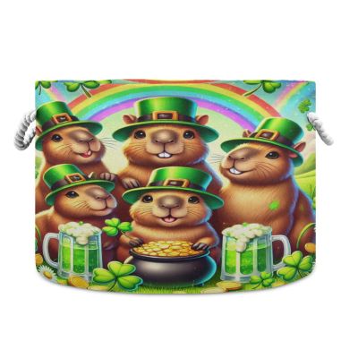 Capybaras St Patricks Coins Storage Basket Large Laundry Basket Hamper Foldable Blanket Basket Storage Organizer Bin with Handle for Home Bedroom Living Room Decor