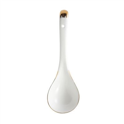 1 Piece Chinese Won Ton Soup Spoon with Golden Decorative Edges Asian Large Soup Spoons, White Rice Spoons