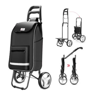Gar gwc 2-in-1 Shopping Cart, 330 lbs Heavy Duty Folding Cart, Silent 360-Degree Rotating Wheels with Removable Waterproof Bag, for Shopping, Camping, Travel Use