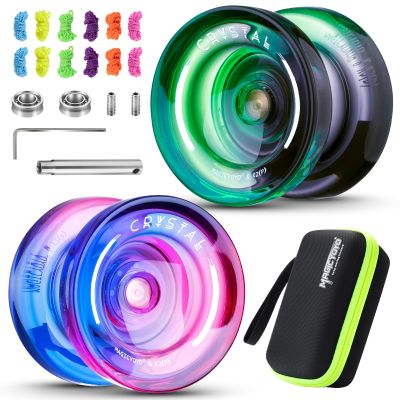 MAGICYOYO K2 Professional Yoyo Set - 2 Pack Dual Mode (Responsive/Unresponsive) with 12 Strings, Bearing Tool & Case - Best for Kids/Beginners (Crystal Gradient)