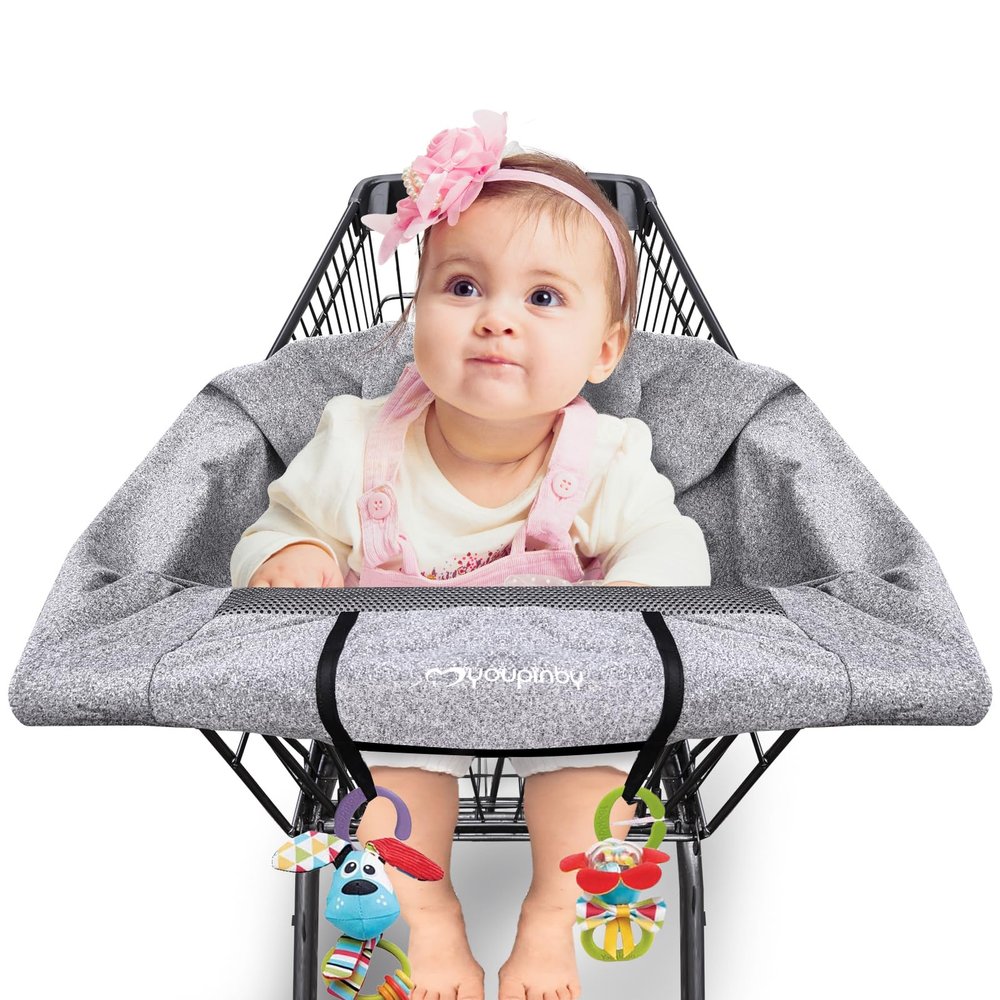 2-in-1 Shopping Cart Cover and Cushy High Chair Cover for Baby, Universal Fit Cart Cover for Babies, Comfortable Cover for Grocery Cart, Must Have Baby Gift, Machine Washable, Gray