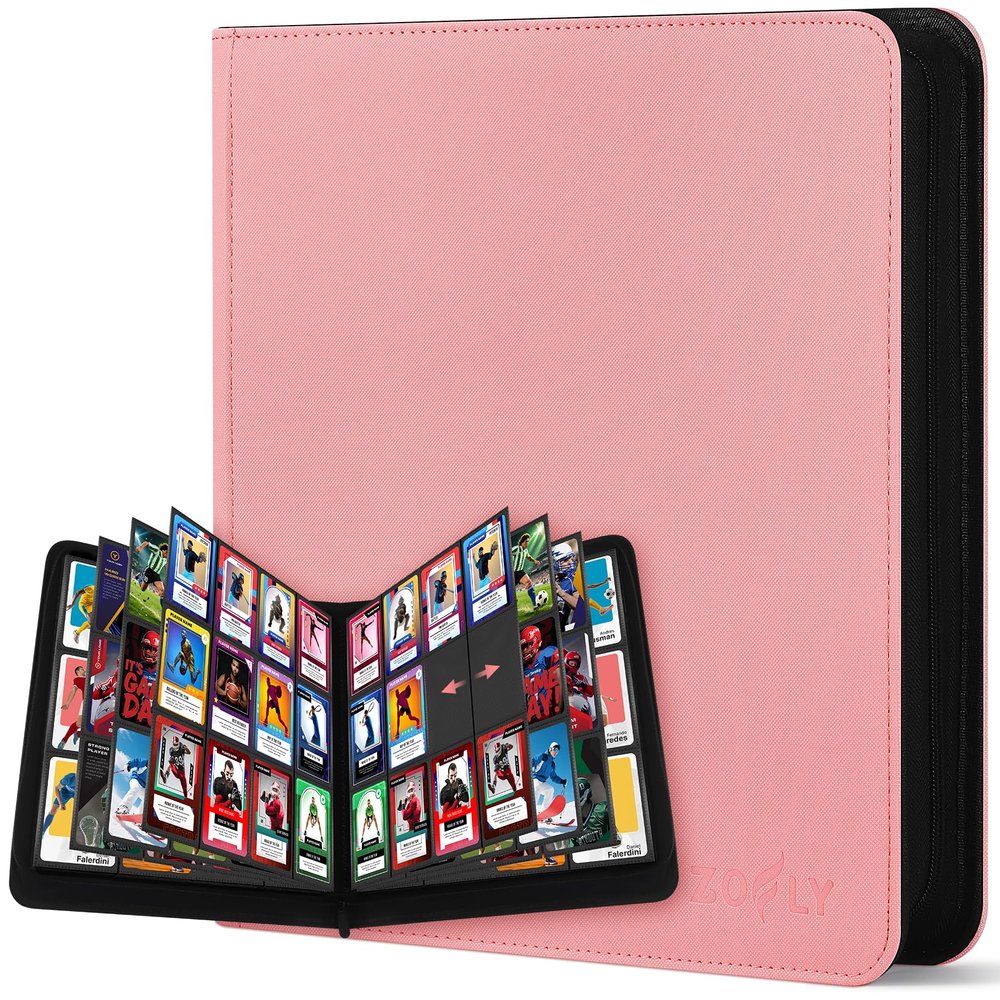 12 Pocket Card Binder, Zipper Trading Card Binder, 720 Large Capacity Side Loading Non-Ring Card Album, Double Sided Acid-Free Card Protector Binder, Card Collection for TCG, MTG, Sport Card, Pink