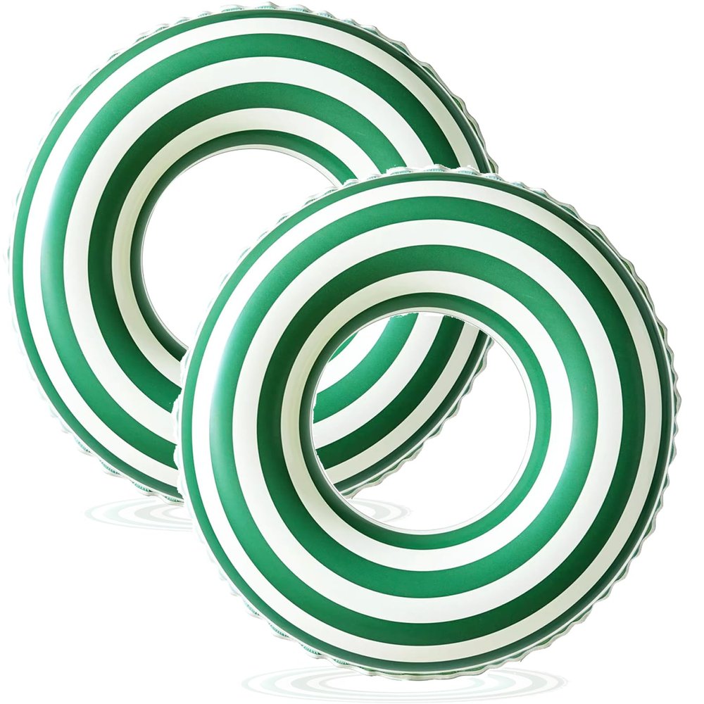 30 inch Inflatable Pool Floats for Adults- 2 Pack Striped Floaties Pool Tubes Swim Rings Inflatable Pool Float for Swimming Pool Party Lake Beach Adults (Green Long Striped)