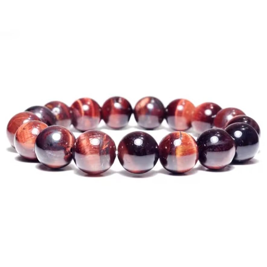 4/6/8/10/12mm Natural Tiger Eyes Stone Bracelet Men Women Round Beaded Bangles ,Red Tiger Eyes 12mm,19.5cm