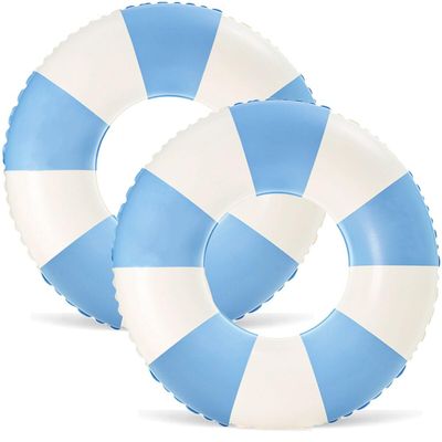 30 inch Inflatable Pool Floats for Adults- 2 Pack Striped Floaties Pool Tubes Swim Rings Inflatable Pool Float for Swimming Pool Party Lake Beach Adults (Blue)