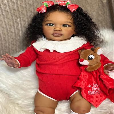 Anano 26" Realistic African American Reborn Baby Doll Black Girl Toddler with Implanted Afro Curly Hair, Dark Skin - Lifelike Biracial Reborn Doll for Kids & Collectors