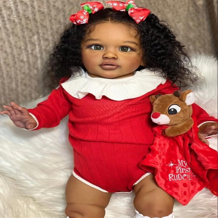 Anano 26" Realistic African American Reborn Baby Doll Black Girl Toddler with Implanted Afro Curly Hair, Dark Skin - Lifelike Biracial Reborn Doll for Kids & Collectors