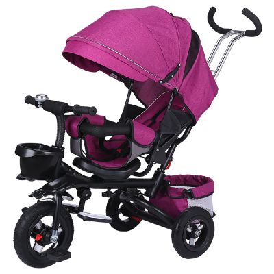 JIYIAN Foldable Trike for Children,360 Degree Rotation Seat W/Push Handle,Removable Canopy, Storage, Stroller Bike Gift for Toddlers,Purple,Style 2