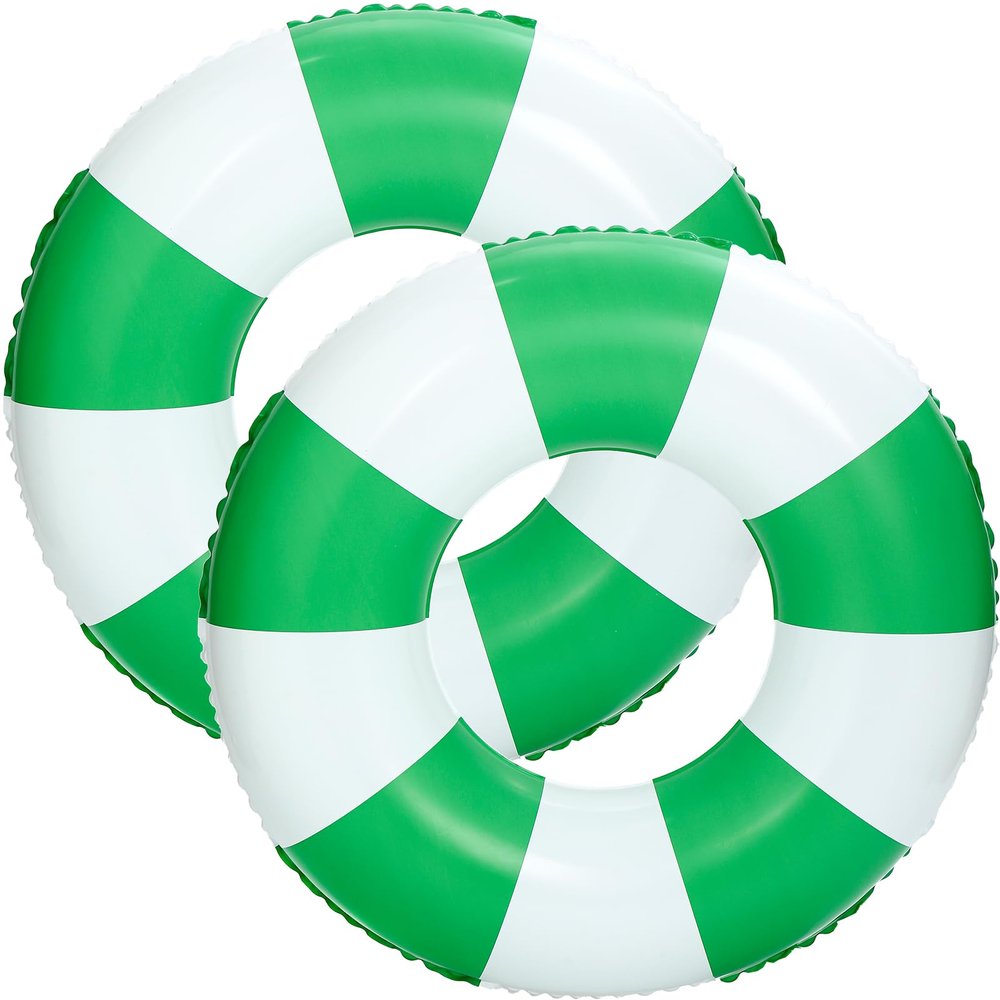33 inch Inflatable Pool Floats for Adults- 2 Pack Striped Floaties Pool Tubes Swim Rings Inflatable Pool Float for Swimming Pool Party Lake Beach Adults (Grass Green)