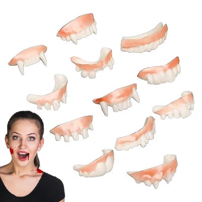 12pcs Vampire Fangs - 12pcs Horror Fake Fangs Cosplay, Vampire Dentures Teeth | Dress Up Costume Masquerade Accessory, Halloween Props for Woman Men Favors, Practical Joke Toys