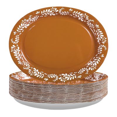 100Pcs Platos De Barro Mexicanos Oval Paper Plates 10" x 12" Large Heavy Duty Disposable Mexican Cielito Lindo Terracotta Clay Pottery Dessert Platters for Cinco De Mayo Wedding Birthday Decorations