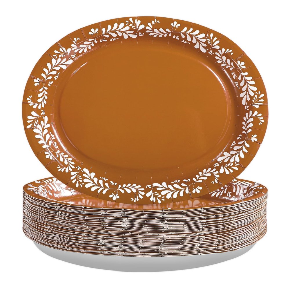 100Pcs Platos De Barro Mexicanos Oval Paper Plates 10" x 12" Large Heavy Duty Disposable Mexican Cielito Lindo Terracotta Clay Pottery Dessert Platters for Cinco De Mayo Wedding Birthday Decorations