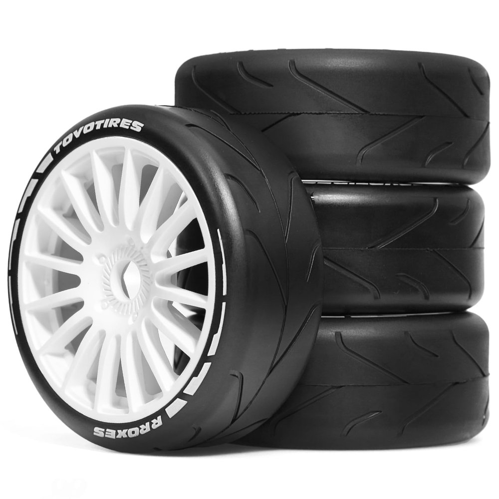 4PCS RC Off-Road Buggy 1:8 Tires and OD 103mm Arrow Pattern Hex 17mm Wheel Rims for 1:8 Scale RC On-Road Racing Car HPI WR8 HSP Hobao ARRMA Redcat Losi Kyosho VRX RC Rally Drift Car (B)