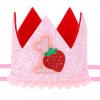 1 PCS Strawberry 1 Crown 1st Birthday Hat Girl Pink Strawberry Party Hats 1st Birthday Crown Girl Strawberrys One Headwear Sweet Pink Sequin First Hat for Baby Shower Party Decoration Photo Props view 1