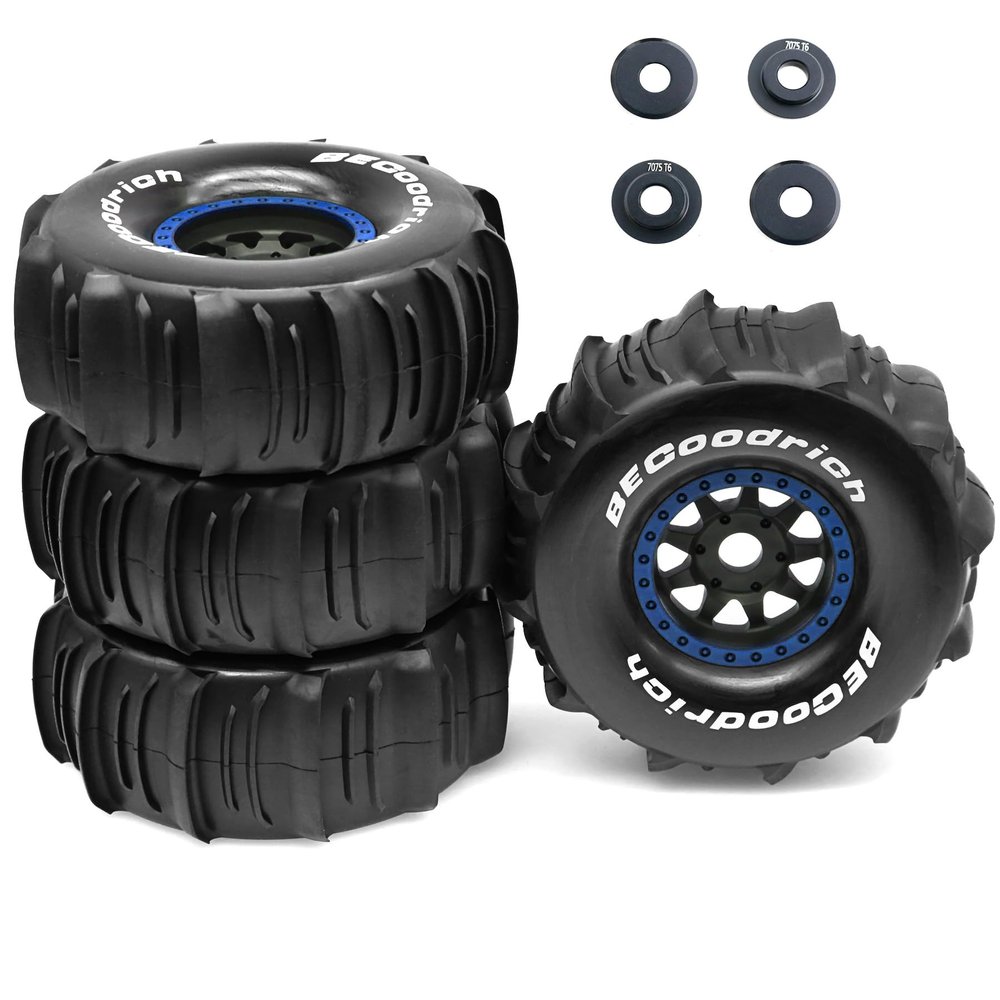 1/7 1/8 RC Off-Road Truck Sand Snow Tireset with Metal Spacer, 17mm HEX Fits TRX UDR 85086-4 ARRMA Mojave EXB Redcat YK4072 4073 YK DF7 TB7 RC car upgrade T095/OD:140mm (Blue D)
