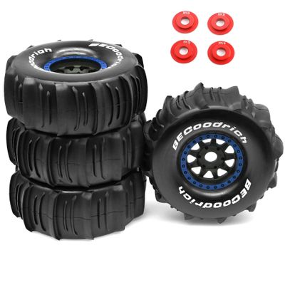 1/7 1/8 RC Off-Road Truck Sand Snow Tireset with Metal Spacer, 17mm HEX For TRX UDR 85086-4 ARRMA Mojave EXB Redcat YK4072 4073 YK DF7 TB7 RC car upgrade T095/OD:140mm (Blue E)