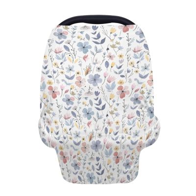 5-in-1 Unisex Pastel Flowers Floral Leaves Pattern Baby Carseat Stroller Cover for Boys Girls, Infant Toddler Privacy Nursing Breastfeeding Canopy, Grocery Shopping Cart Cover-24x28