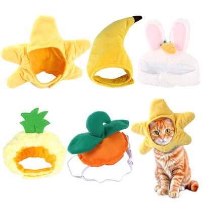 5 Pcs Cat Costume Hats, Cat Cosplay Costumes with Banana Pineapple Starfish Pumpkin Rabbit Hats Headwear, Ideal for Cats Small Pets Kitten Puppy Party Costume