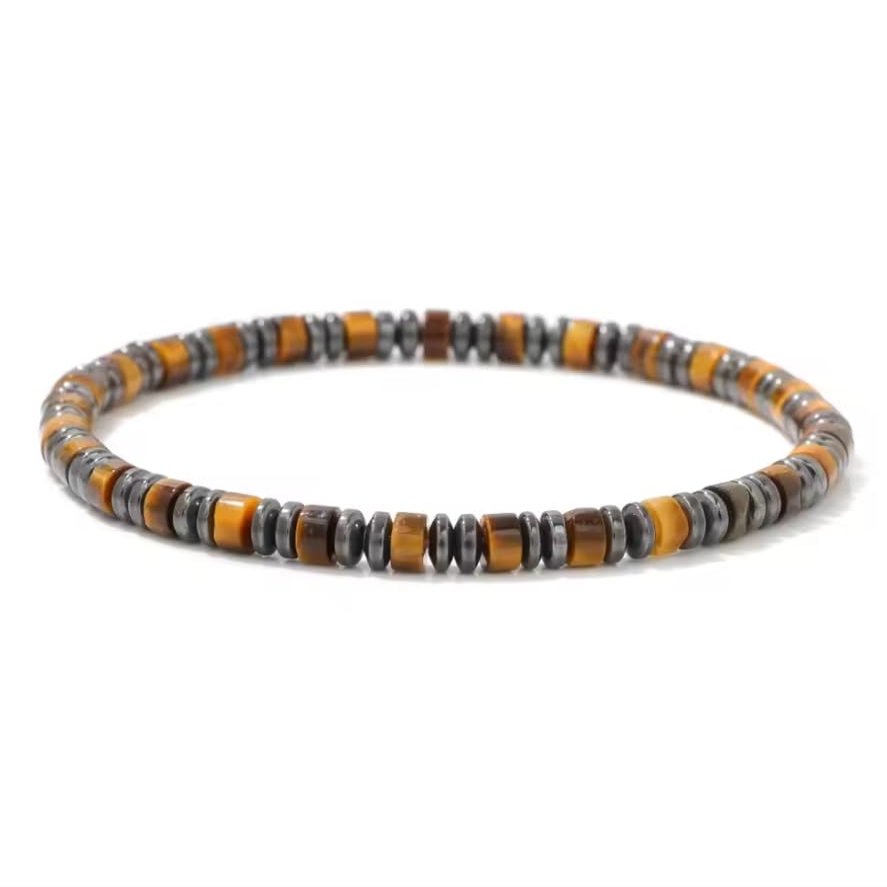 ZYIBPMSJKQCFK 2x4mm Hematite Flat Beads Bracelet Tiger Eye Lapis Lazuli Aquamarines Bracelets For Women Men,Tiger Eye,19cm
