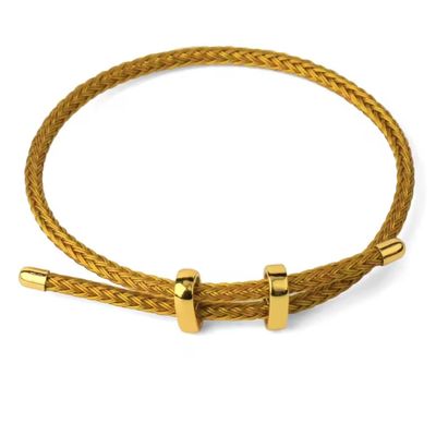 ZYIBPMSJKQCFK Steel Wire Adjustable Bangles Expandable Handmade Braided Rope Couple Bracelets For Women Men,Gold,27cm