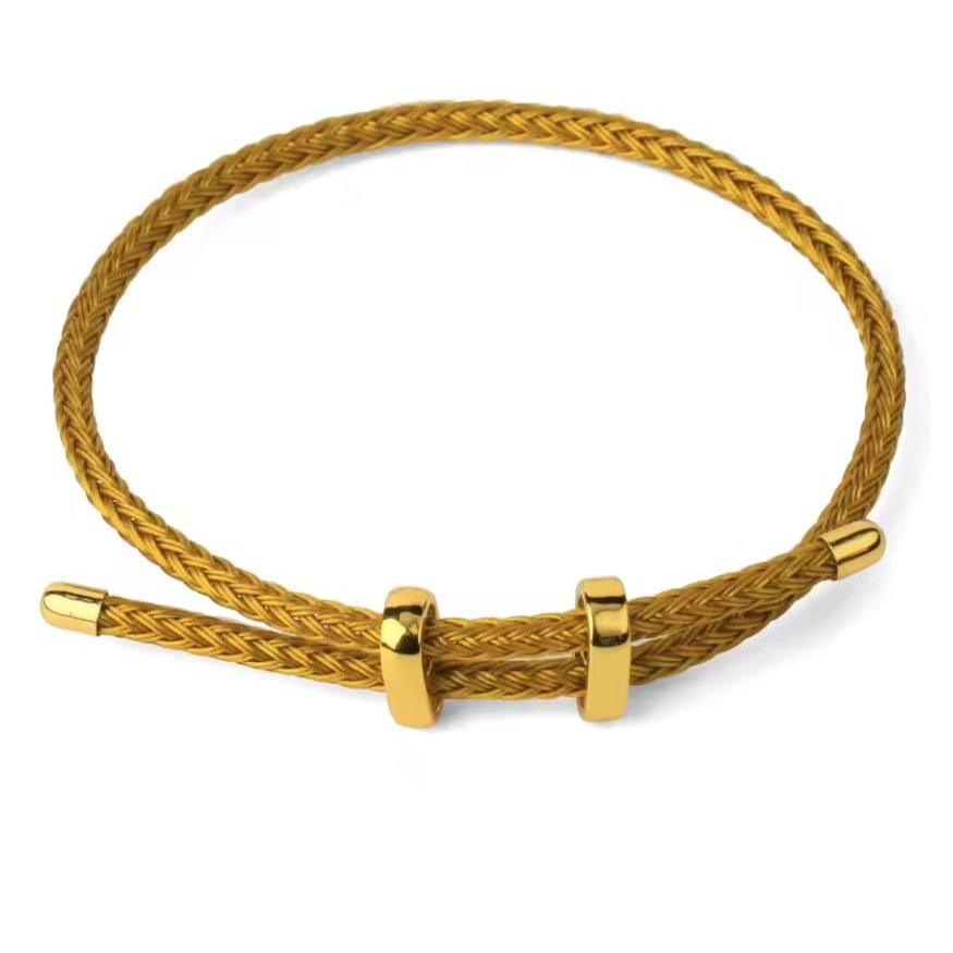 ZYIBPMSJKQCFK Steel Wire Adjustable Bangles Expandable Handmade Braided Rope Couple Bracelets For Women Men,Gold,27cm