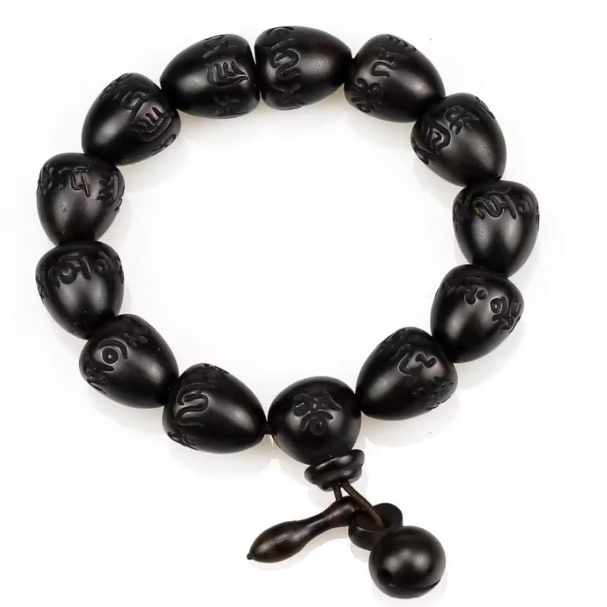 ZYIBPMSJKQCFK 13mm/15mm Natural Lightning Stroke Jujube Vintage Wood Buddhism Prayer Heart Beads Bracelets Men Women Six Words Mantra Tibetan,red-brown 15mm,20cm