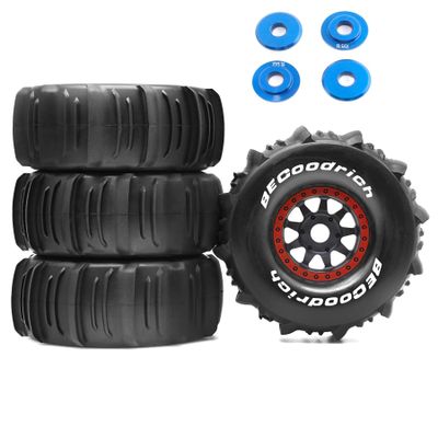 1/7 1/8 RC Off-Road Truck Sand Snow Tireset with Metal Spacer, 17mm HEX Fits TRX UDR 85086-4 ARRMA Mojave EXB Redcat YK4072 4073 YK DF7 TB7 RC car upgrade T095/OD:140mm (Red C)