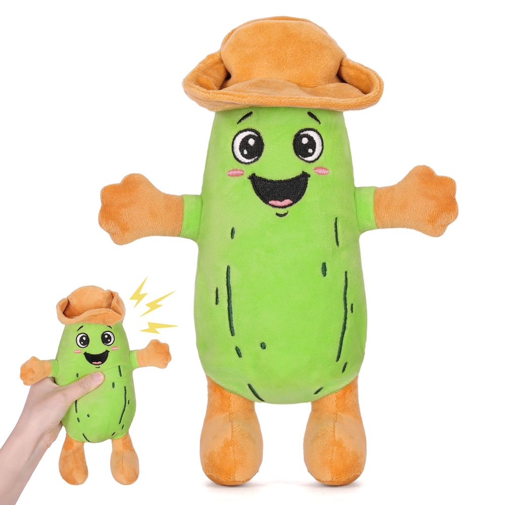 A AIFAMY Yodeling Plush Pickle - 10Hilarious Singing Cucumber Toy - Funny Gag Gift Idea for Pickle Lovers, Adults, Friends and Family, Batteries Including