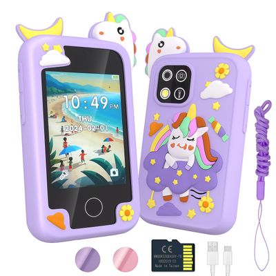 Kids Smart Phone for Girls, Birthday for Kids Ages 3-10, 2.8" Touchscreen Toddler Cell Phone Learning Play Toy with Dual Camera, Music, Game, 8GB Card, Purple