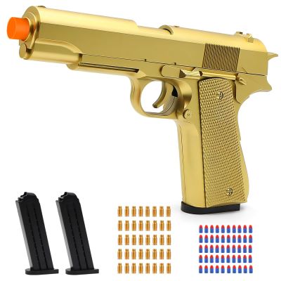 Trokiomi Gold Soft Bullet Toy Gun Shell Ejecting for Boys, Realistic Toy Pistol with 2 Clips, 50 Foam Bullets & 40 Shells, Ideal Christmas Birthday Gift for Boys Adults