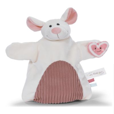 61857 2-in-1 Mouse Puppet Soft Toy 26 x 25 cm White for Babies and Young Children for Playing, Catching, Cuddling and Exploring