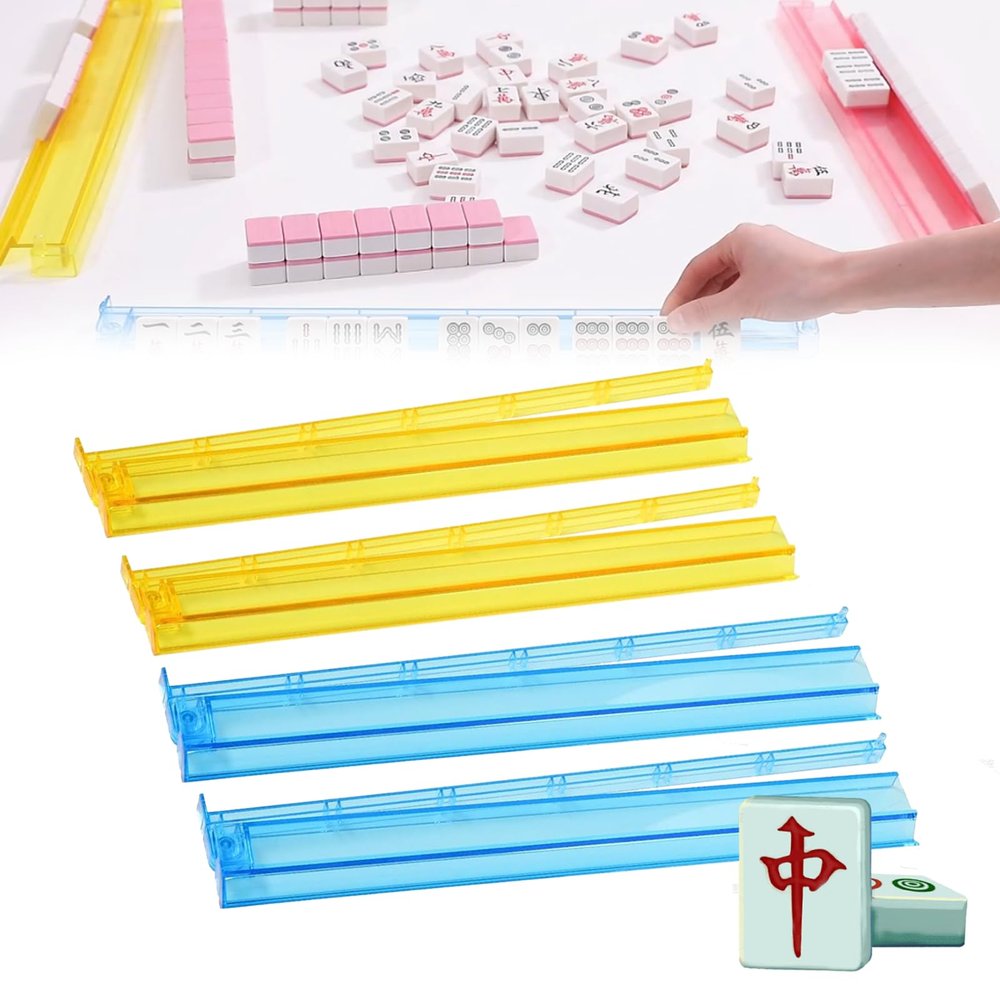 BaoBaJiu 18.5IN Mahjong Racks-Mahjong Racks with Pushers 3 in 1 Functional Design-Acrylic Transparent Mahjong Accessories-Suitable for Party/Mahjong Accessories (Blue+Yellow)