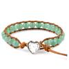 ZYIBPMSJKQCFK 6mm Natural Stone Beaded Heart-Shaped Turquoises Leather Cord Bracelet For Women Men,green,17-21cm view 1