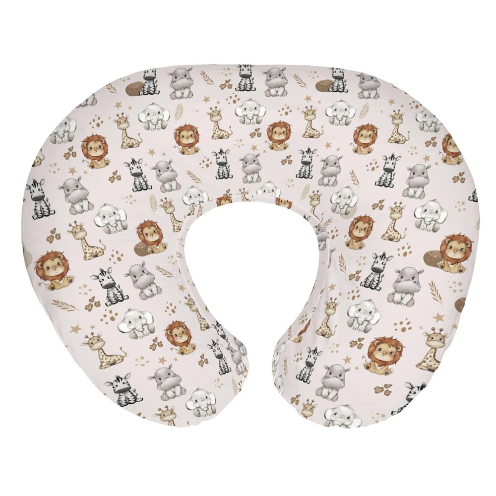 African Safari Animals Baby Nursing Pillow Covers for Boy Girl Lion Elephant Giraffe Hippo Star Leaf Nursery Slipcovers for Breastfeeding Pillows Jungle Animal Soft Stretchy Cover for Newborn Infant