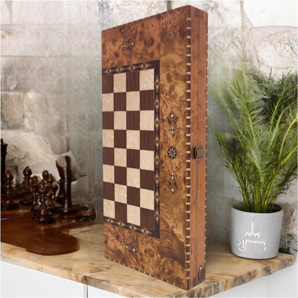 19.7" inch Luxury Backgammon Set for Adults Handmade Solid Wood Art Wooden Board Game Set | Gift for Husband, Dad, Xmas
