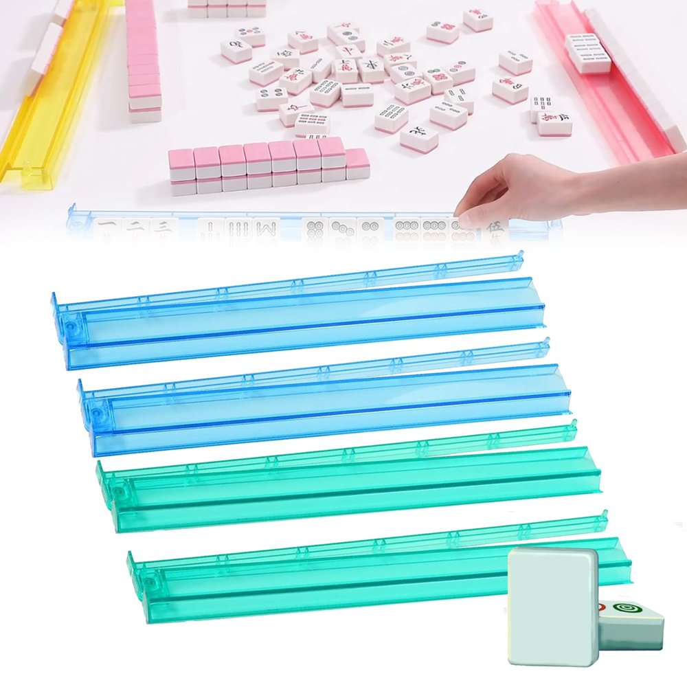 BaoBaJiu 18.5IN Mahjong Racks-Mahjong Racks with Pushers 3 in 1 Functional Design-Acrylic Transparent Mahjong Accessories-Suitable for Party/Mahjong Accessories (Blue+Green)