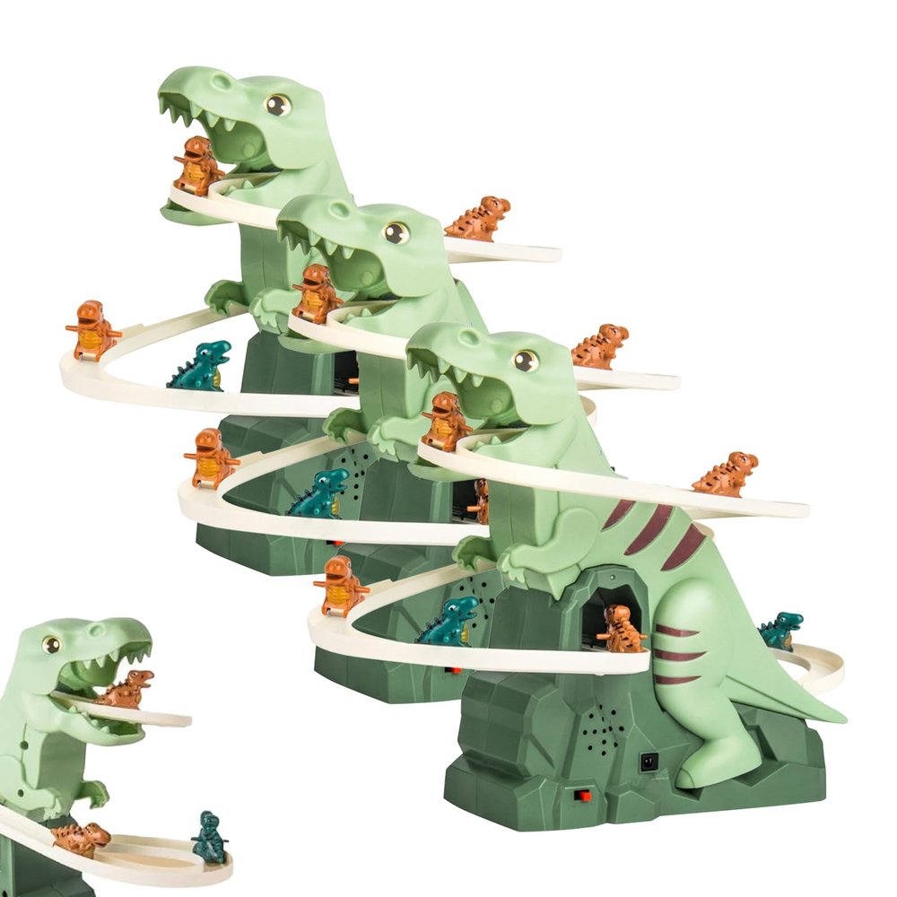 Dinosaur Climbing Slide Music Toy, Electric Dinosaur Climbing Stairs Toys, 2025 New Dinosaurs Climbing Slides Toys, Electric Race Track Game Fun Slide Roller Coaster with 5 Mini Dinosaurs (3Pcs)