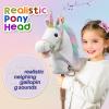 HollyHOME Unicorn Stick Horse with Wood Wheels Real Pony Neighing and Galloping Sounds Unicorn Hobby Horse with Rainbow Glitter Bridle, White 36 Inches(AA Batteries Required) view 2