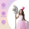 HollyHOME Unicorn Stick Horse with Wood Wheels Real Pony Neighing and Galloping Sounds Unicorn Hobby Horse with Rainbow Glitter Bridle, White 36 Inches(AA Batteries Required) view 3