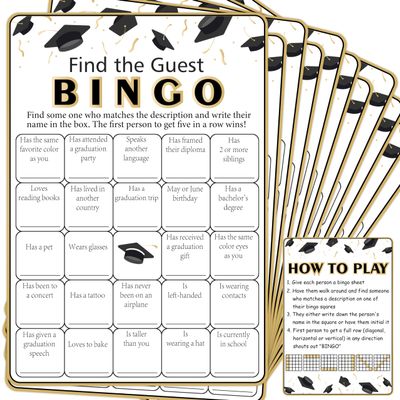 Graduations Bingo Cards, Find The Guest Bingo Game Cards, Graduation Game for 24 Players, Grad Party Ice Breaker Games, Graduation Celebration Party Supplies