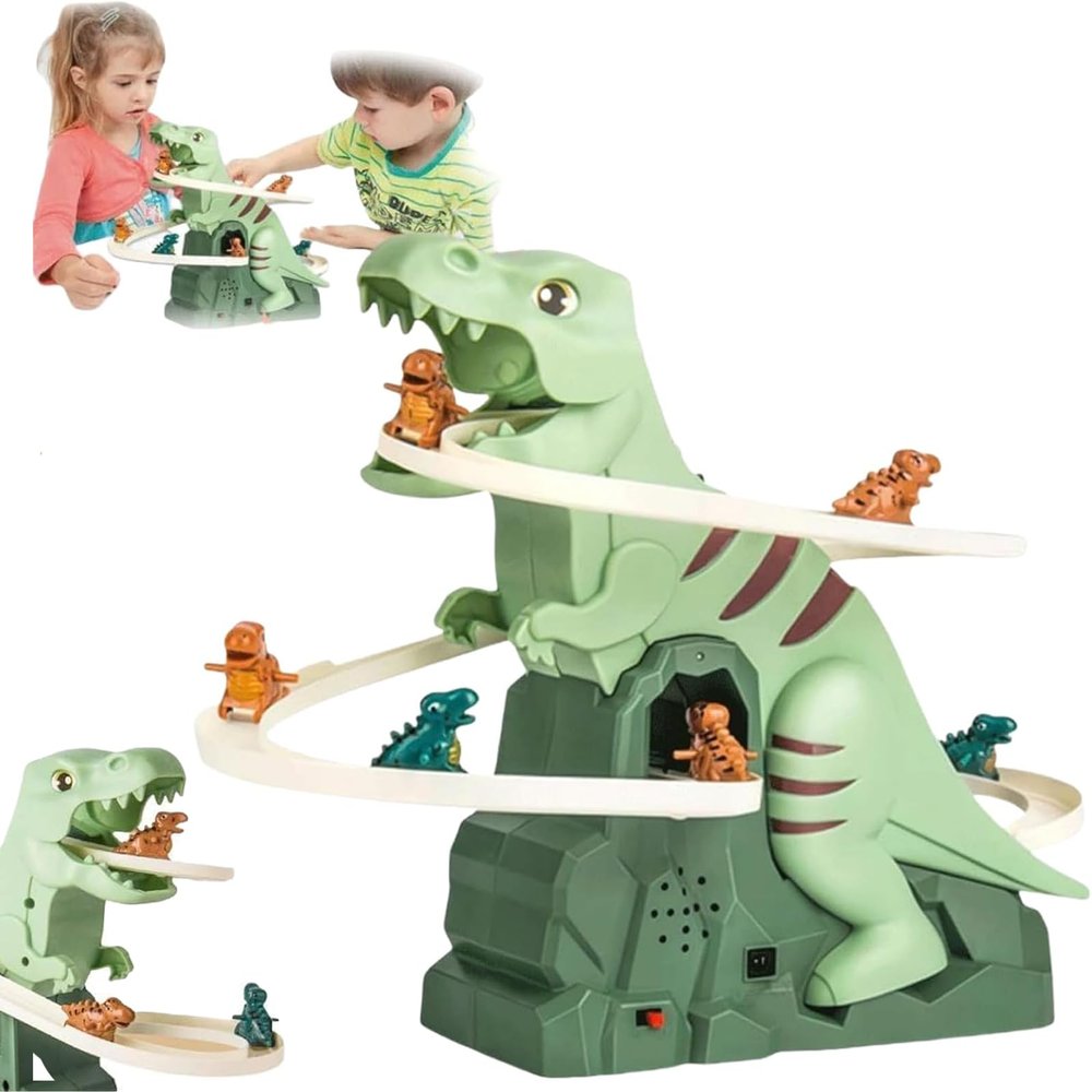 Dinosaur Climbing Slide Music Toy, Electric Dinosaur Climbing Stairs Toys, 2025 New Dinosaurs Climbing Slides Toys, Electric Race Track Game Fun Slide Roller Coaster with 5 Mini Dinosaurs (1Pc)